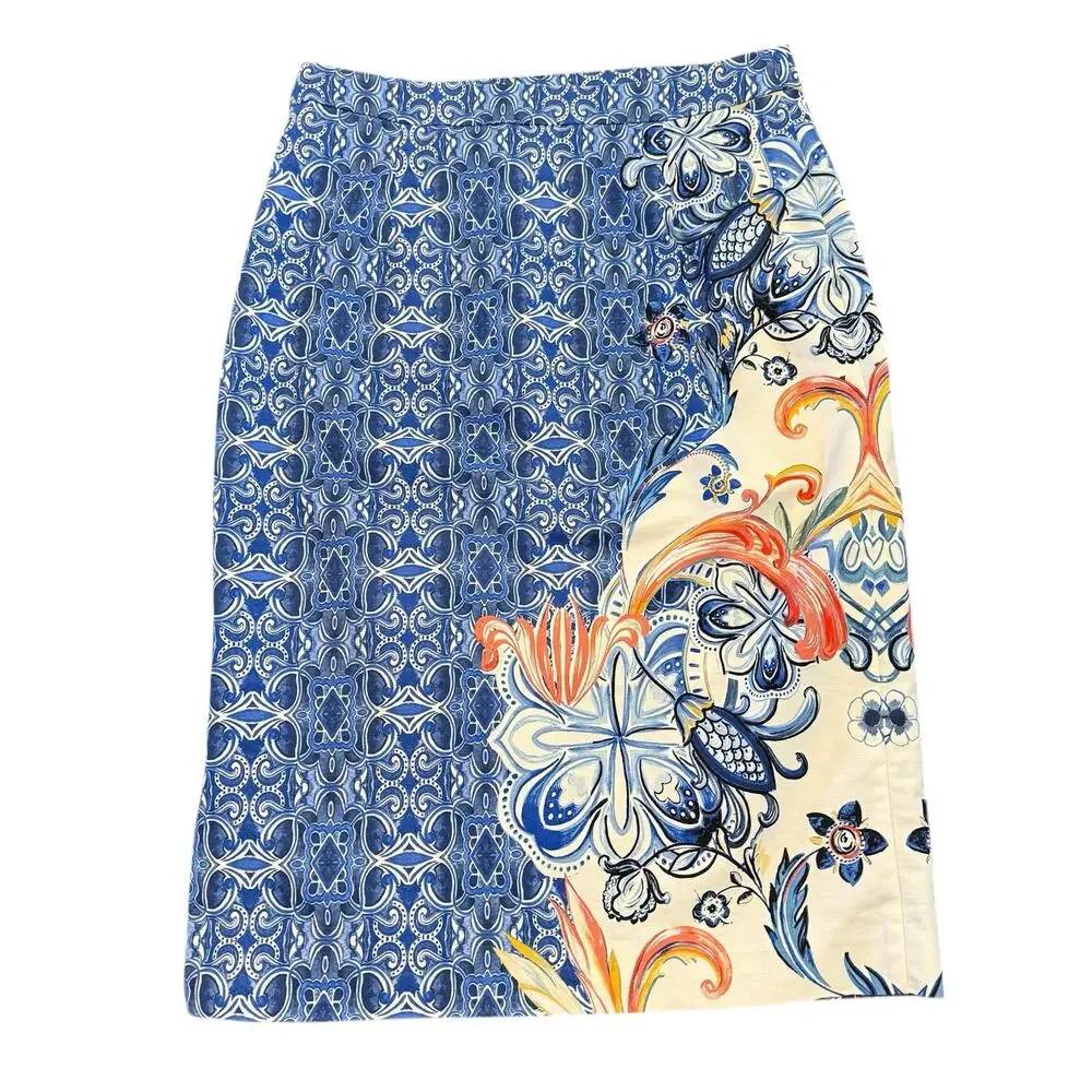 ANTHRO moulinette Souers Women’s blue pattern straight skirt Size 6